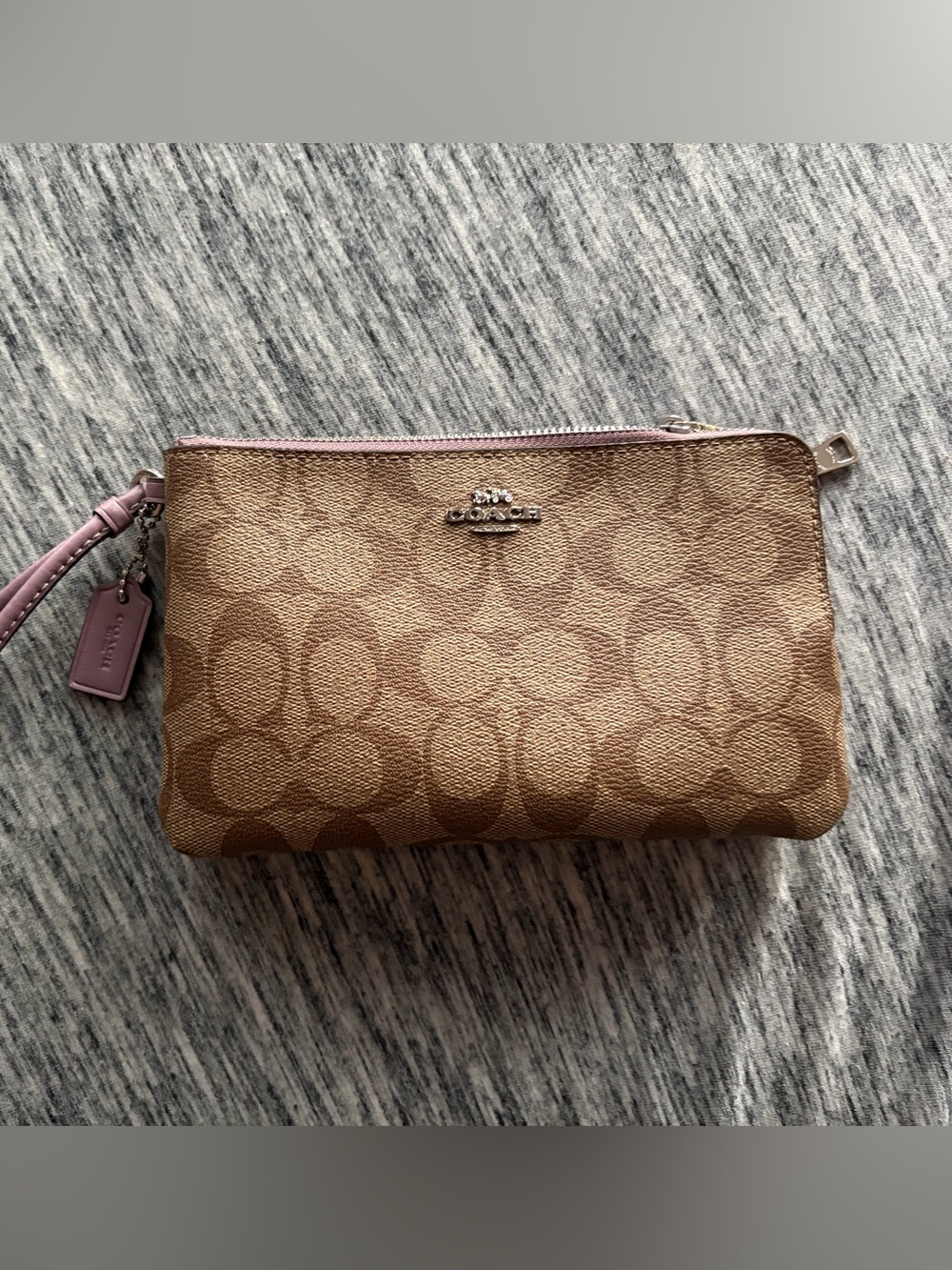 Coach double zip purple wristlet wallet
